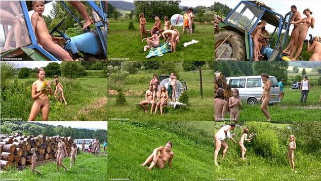 Video naturist recreation in nature - Grassy outdoor fitness