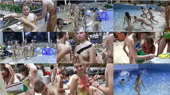 Nudists without clothes in the pool video